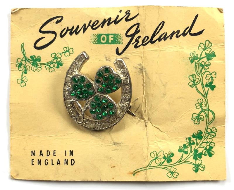 Souvenir of Ireland lucky horseshoe shamrock badge