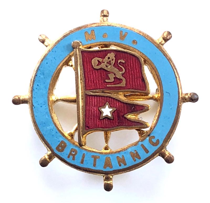 M.V. Britannic Cunard White Star shipping line ships wheel pin badge
