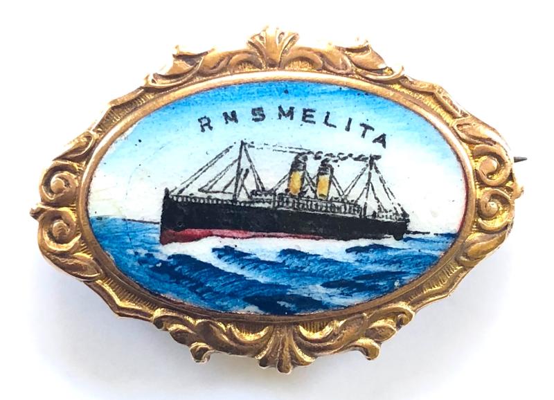 RMS Melita gilt and enamel picture brooch