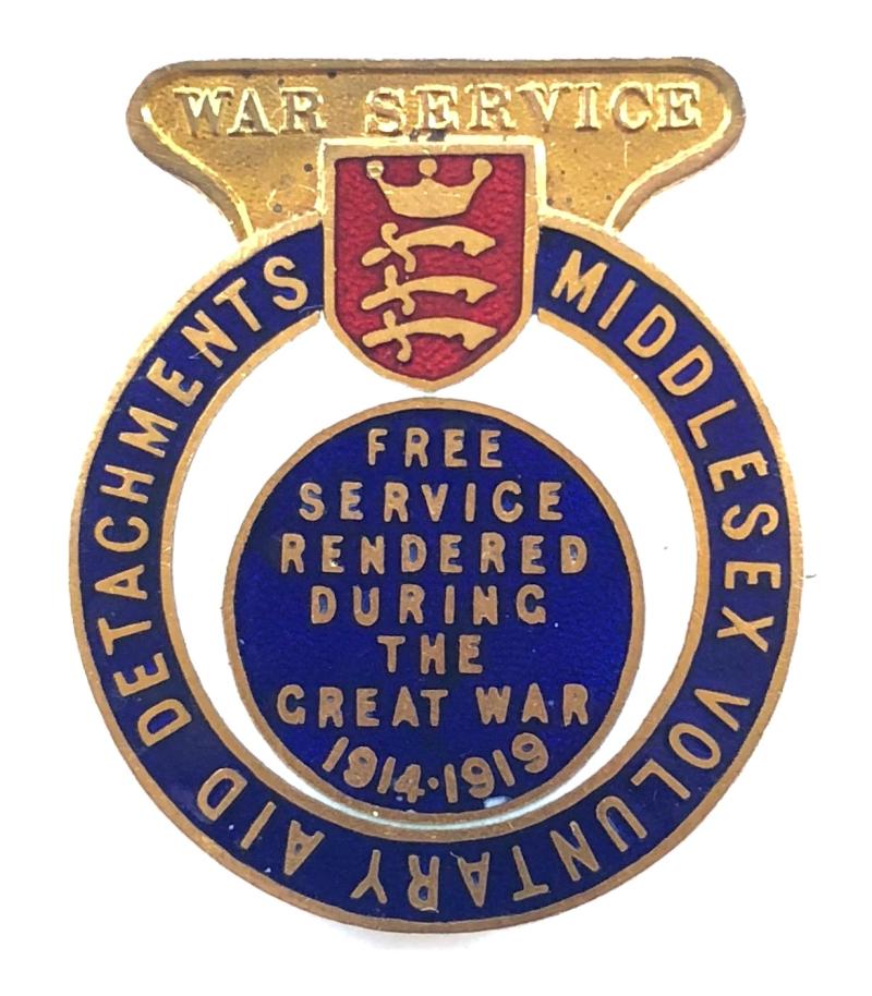 Voluntary Aid Detachment Middlesex VAD War Service tribute badge