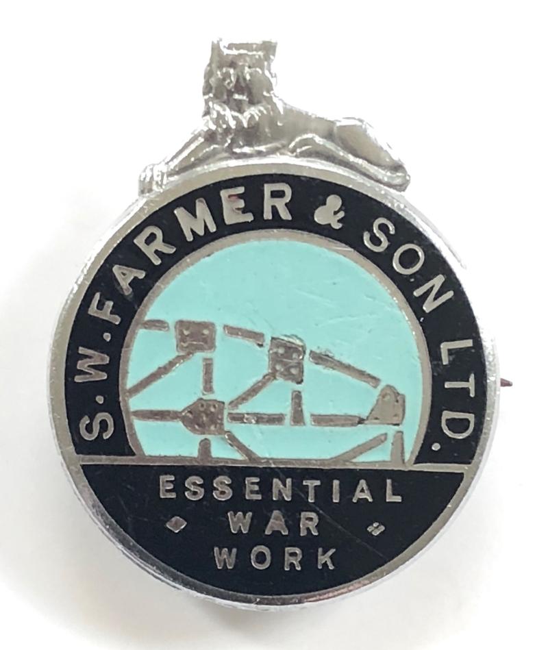 S.W. Farmer & Son Ltd war work pin badge Engineering Co Courthill-road Lewisham