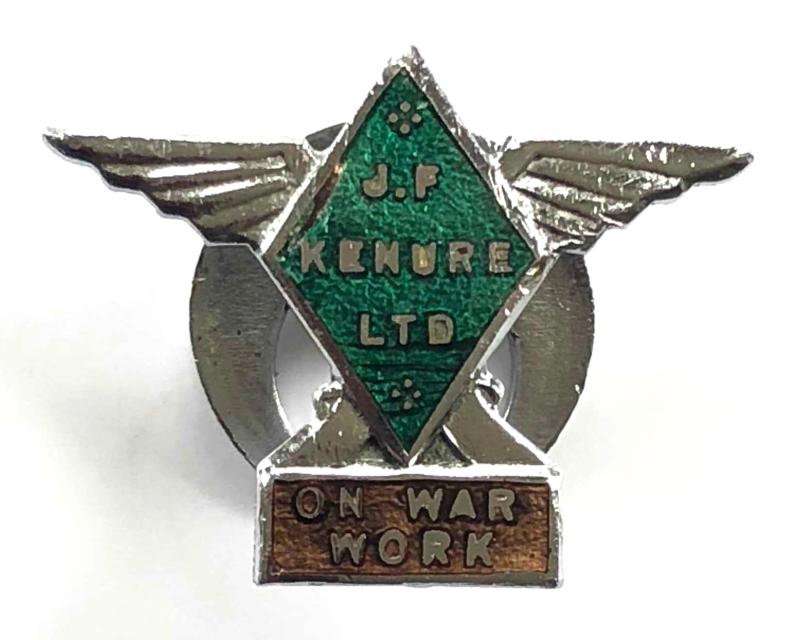J.F Kenure Ltd Aircraft Precision Engineers war workers badge Feltham, Middlesex