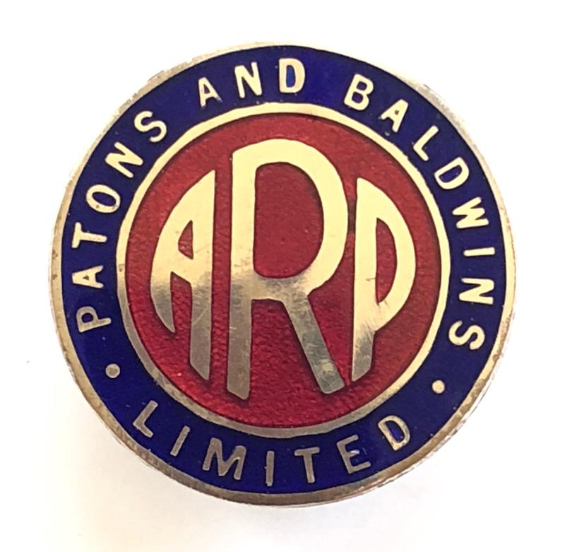 Patons and Baldwins Ltd ARP air raid precautions badge manufacturer Knitting Yarn