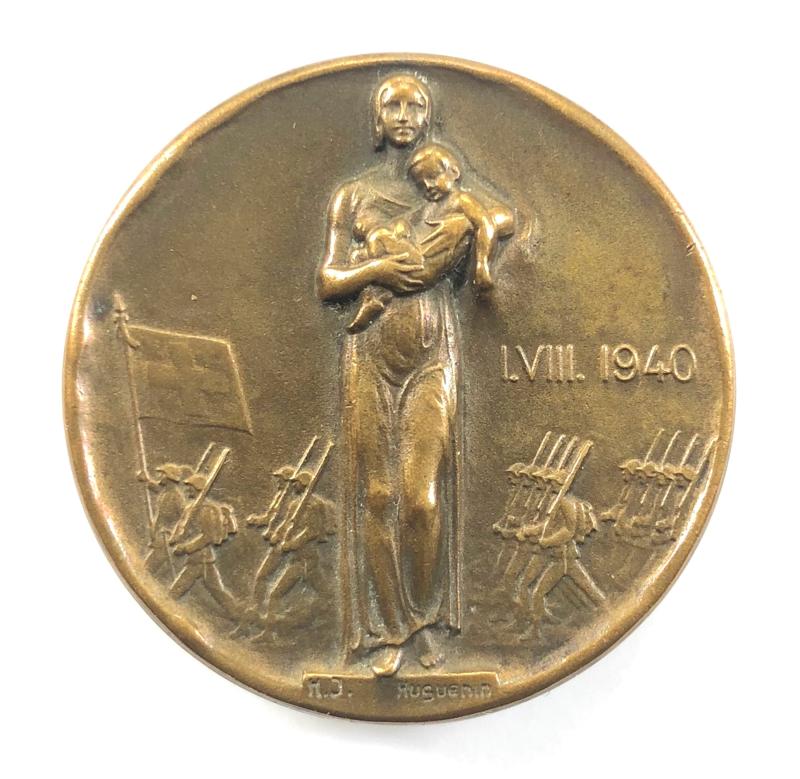 WW2 Switzerlands National Day 1940 celebrations bronze medal pin badge Huguenin Le Locle