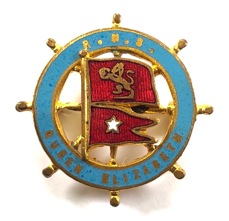 RMS Queen Elizabeth Cunard White Star Shipping Line ships wheel badge