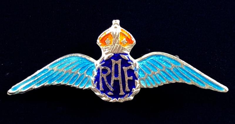 WW2 Royal Air Force wing silver and enamel RAF sweetheart brooch