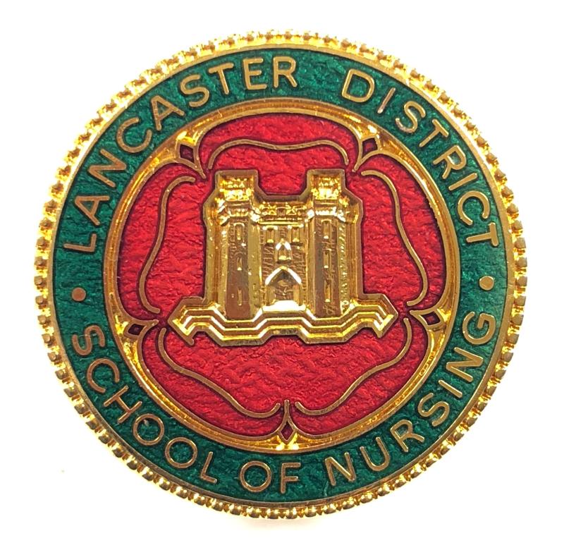 Lancaster District School of Nursing gilt and ename badge