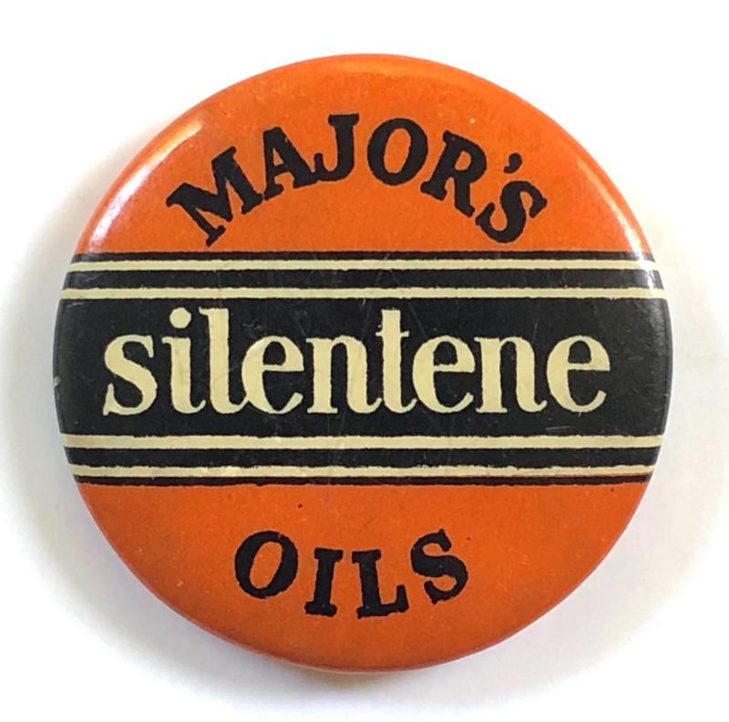 Major & Company Ltd, Hull. Silentene Motor Oil advertising tin button badge