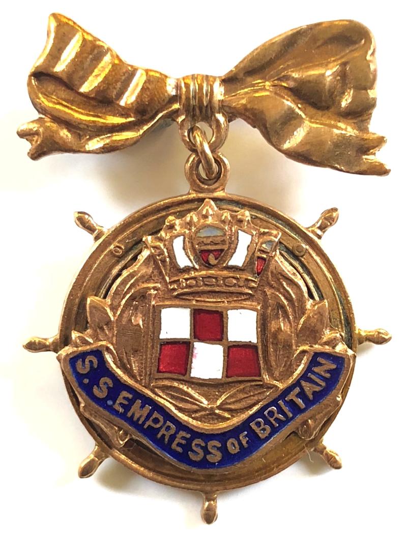 SS Empress of Britain ships wheel gilt and enamel pin badge