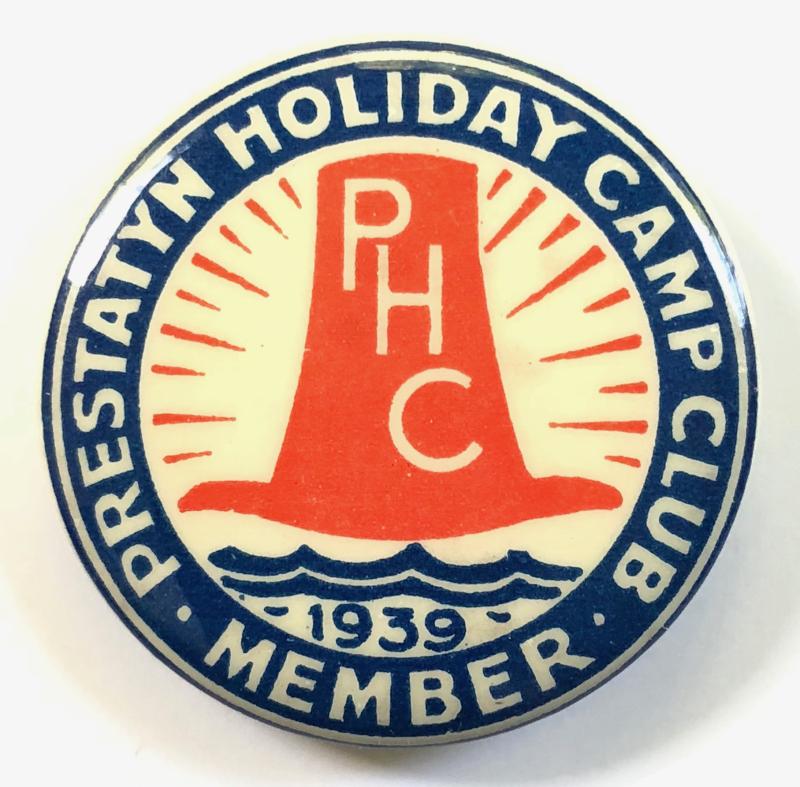 1939 Prestatyn Holiday Camp Club celluloid tin button badge
