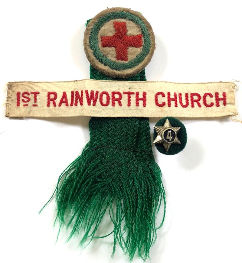 Boy Scouts Ambulance felt cloth badge 1st Rainworth Church title c1909