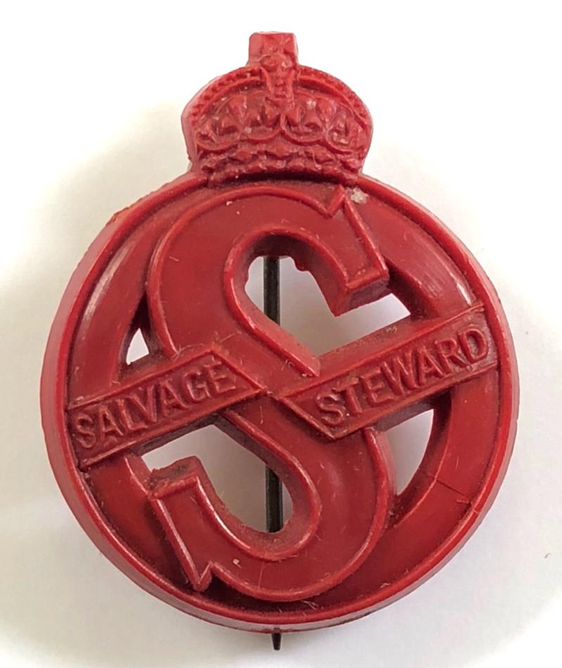Ministry of Supply Salvage Steward red plastic economy badge