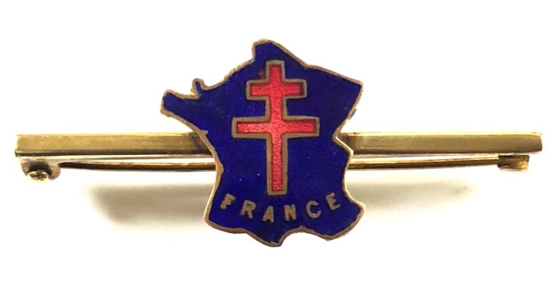 WW2 Free French Cross of Lorraine Map of France pin badge