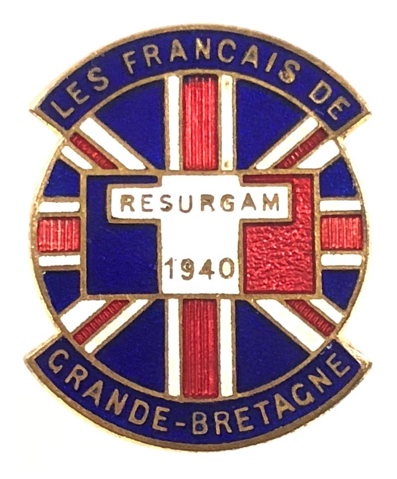 Free French Resurgam 1940 Union Jack flag numbered badge