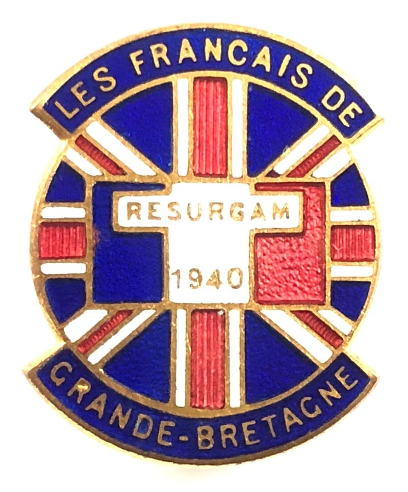 Free French Resurgam 1940 Union Jack flag numbered pin badge