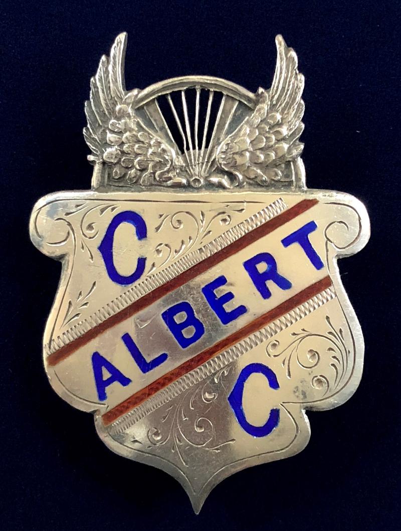 Albert Cycling Club 1901 hallmarked silver winged wheel shield badge