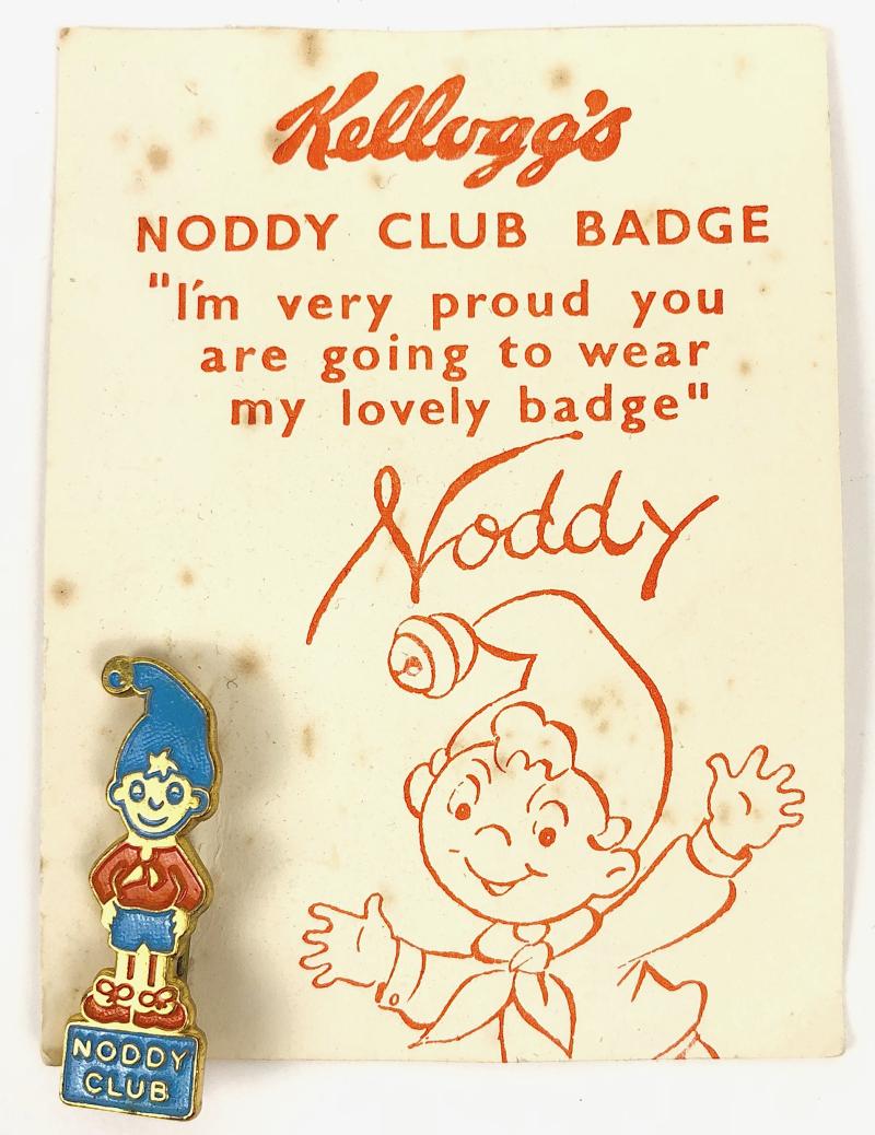 Kelloggs Noddy Club badge on backing 'I'm very proud you are going to wear my lovely badge'