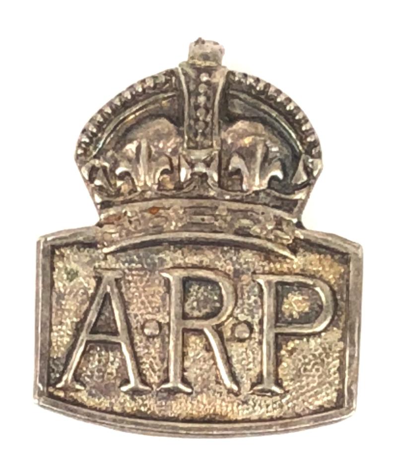 WW2 Air Raid Precautions silver miniature ARP pin badge by W.A.P. Watson c1931-1946