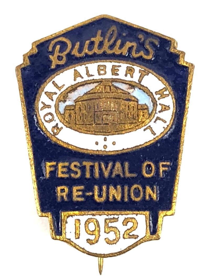 Butlins 1952 Royal Albert Hall festival of re-union badge