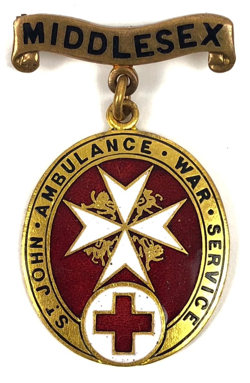 WW1 BRCS & Order of St John MIDDLESEX overseas war service badge 444 J.J. ROBB VAD15.
