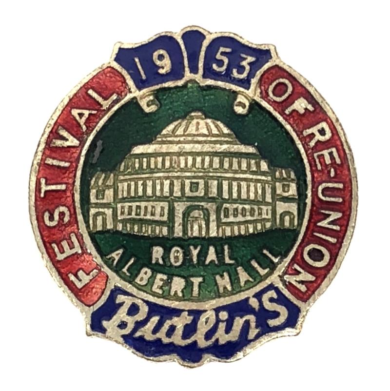 Butlins Royal Albert Hall 1953 festival of re-union badge