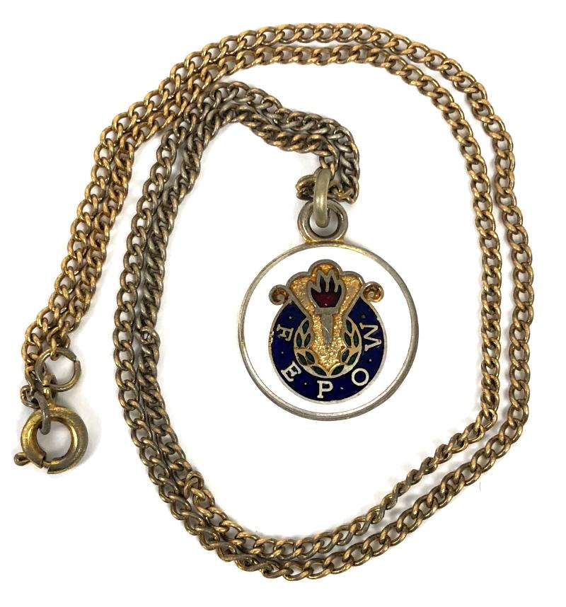 WW2 Far East Prisoners of War enamel pendant badge and neck chain