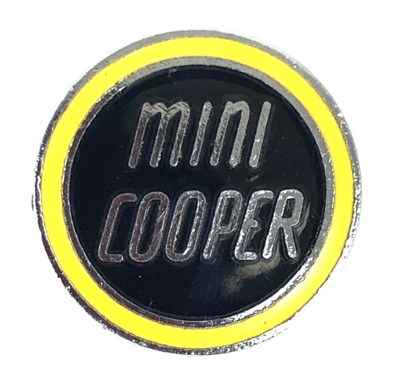 BMC Mini Cooper motor car pin badge hatched pattern back