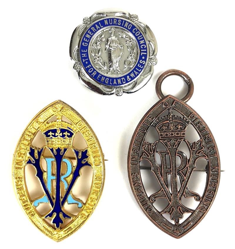 Queens Institute of District Nursing 21 years service 1967 silver gilt, bronze, 1944 SRN badge