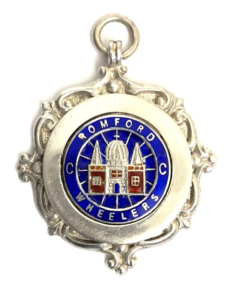 Romford Wheelers Cycle Club 1938 silver and enamel fob badge
