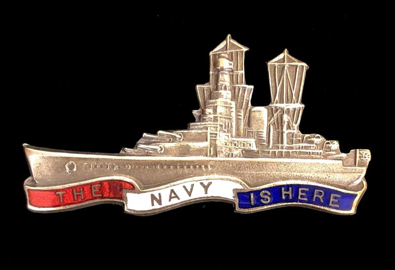 THE NAVY IS HERE Altmark Incident battleship badge H.W.Miller