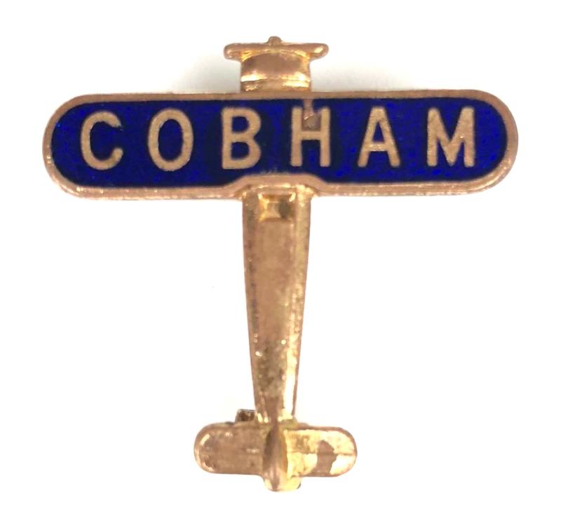 Alan Cobham aviator De Havilland Moth blue monoplane badge c1930