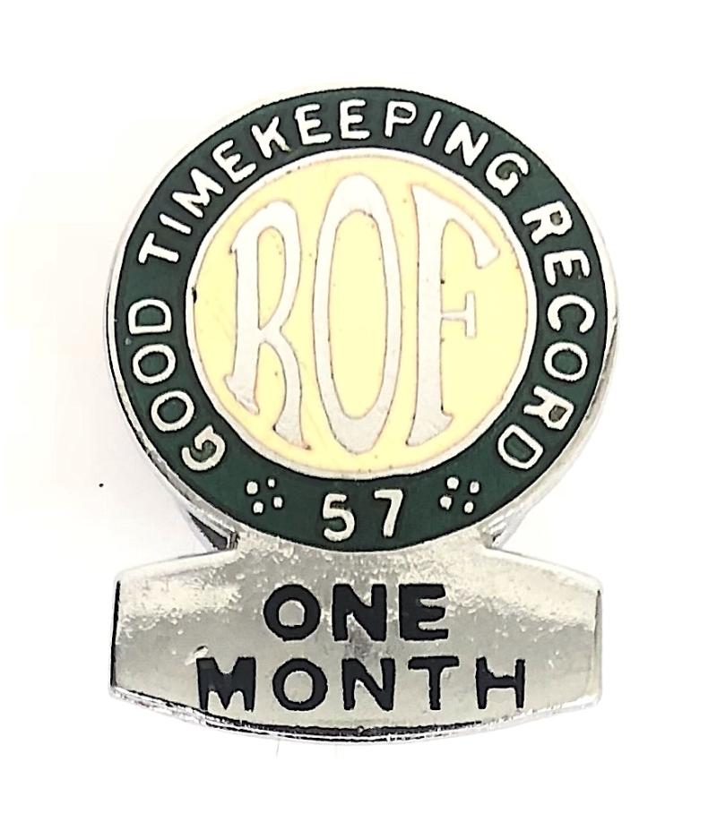Royal Ordnance Factory 57 Good Timekeeping Record One Month Badge