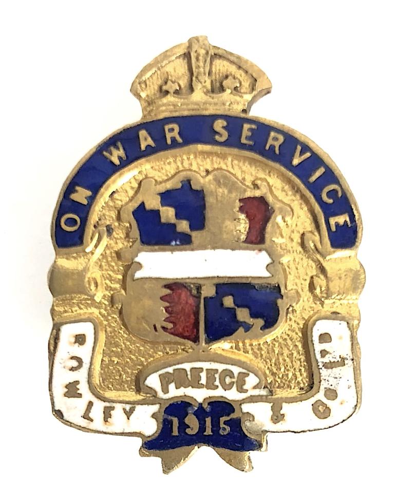 Bowley Preece & Company Ltd Birmingham 1915 on war service badge