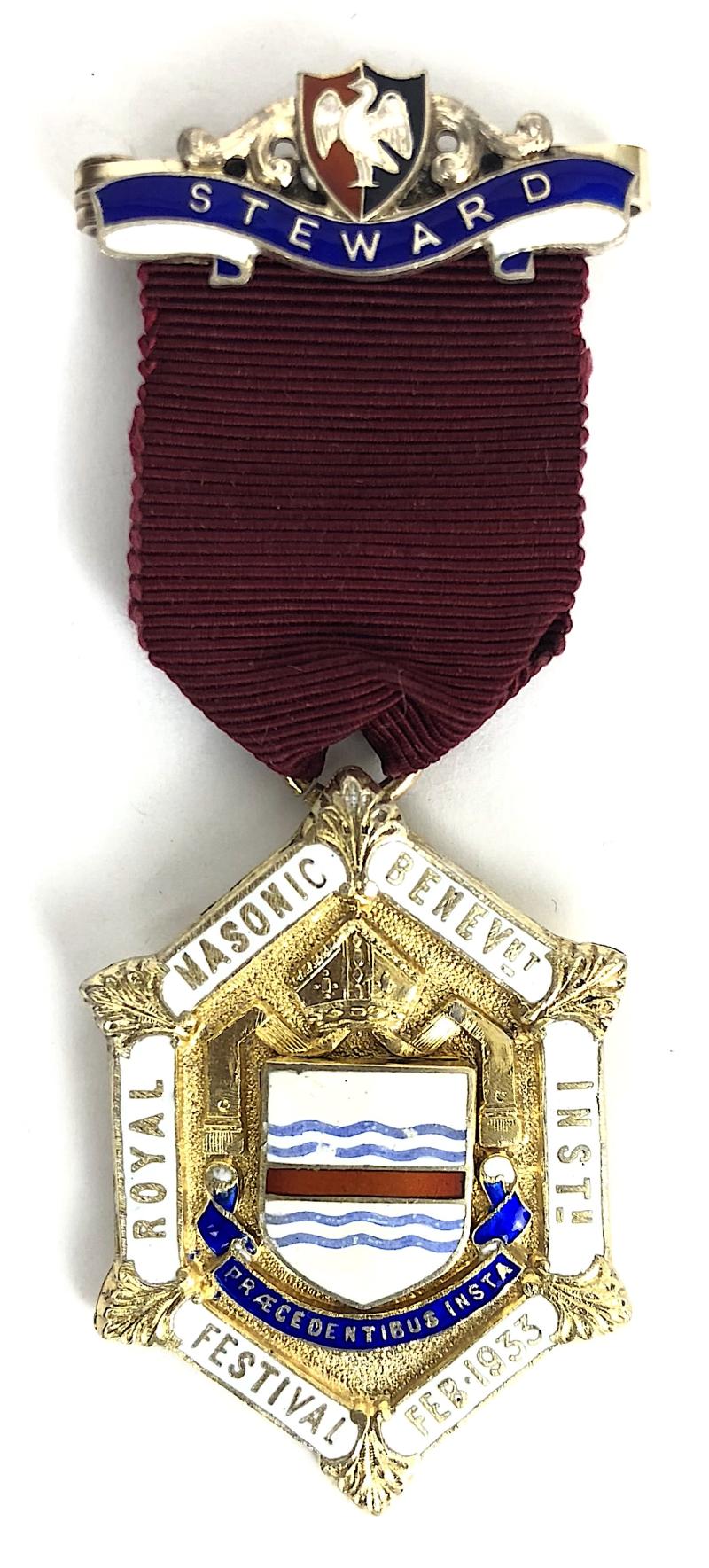 RMBI Grand Lodge of Buckinghamshire Festival 1933 Silver Steward Jewel