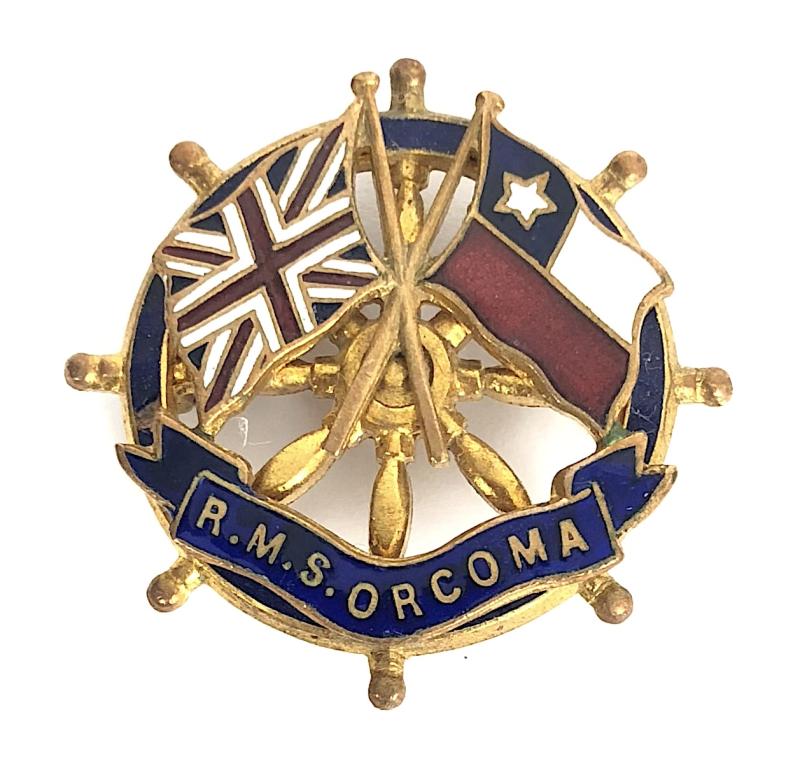 R.M.S. Orcoma Pacific Steam Navigation Company ships wheel badge