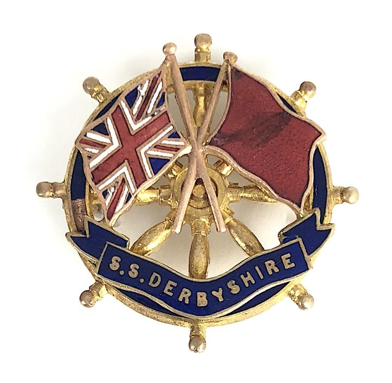 S.S. Derbyshire Bibby Line ships wheel badge 1897 to 1931