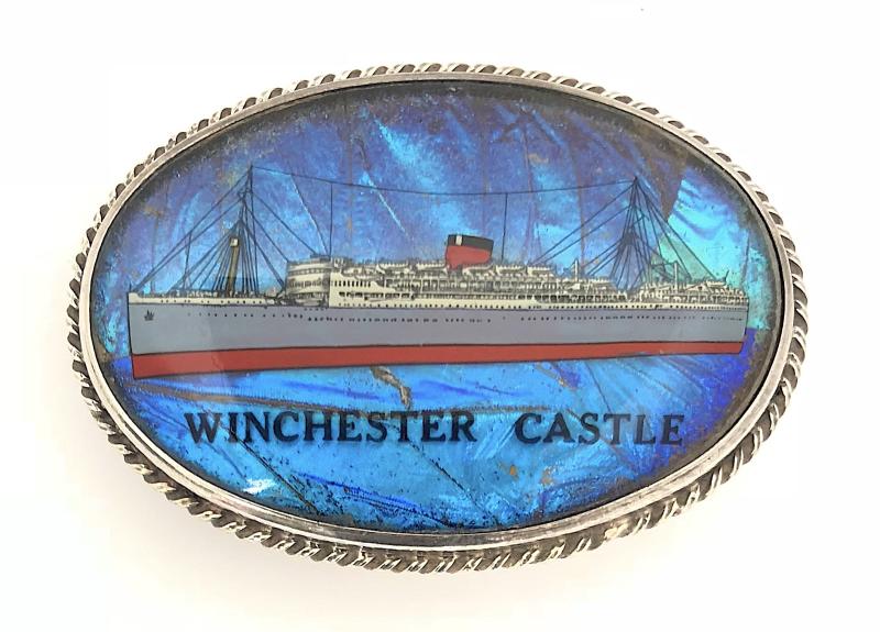 RMMV Winchester Castle shipping line silver picture badge c1930s