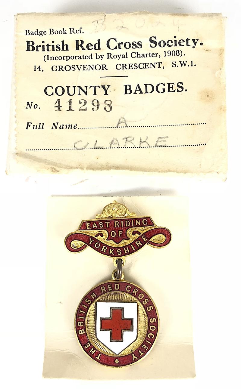 British Red Cross Society County of East Riding of Yorkshire badge & Box