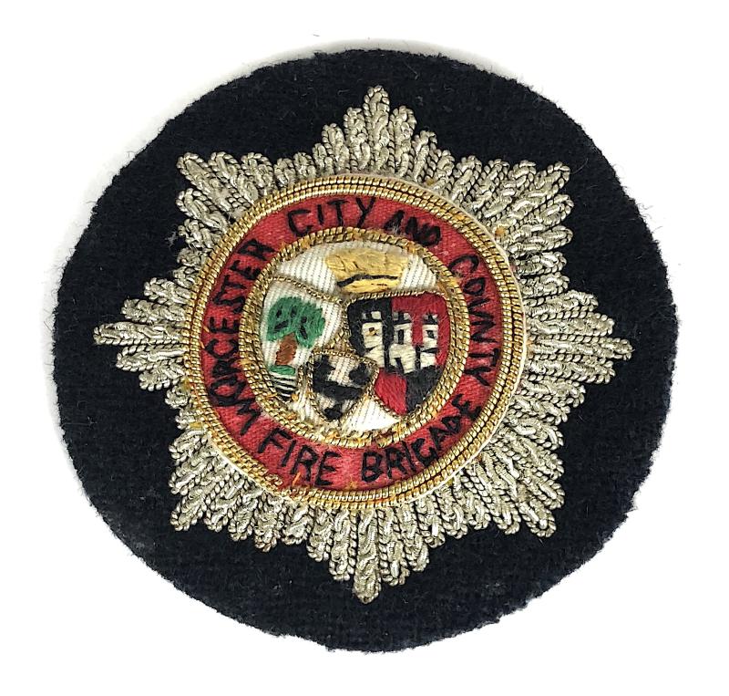 Worcester City and County Fire Brigade Officers bullion cloth cap badge