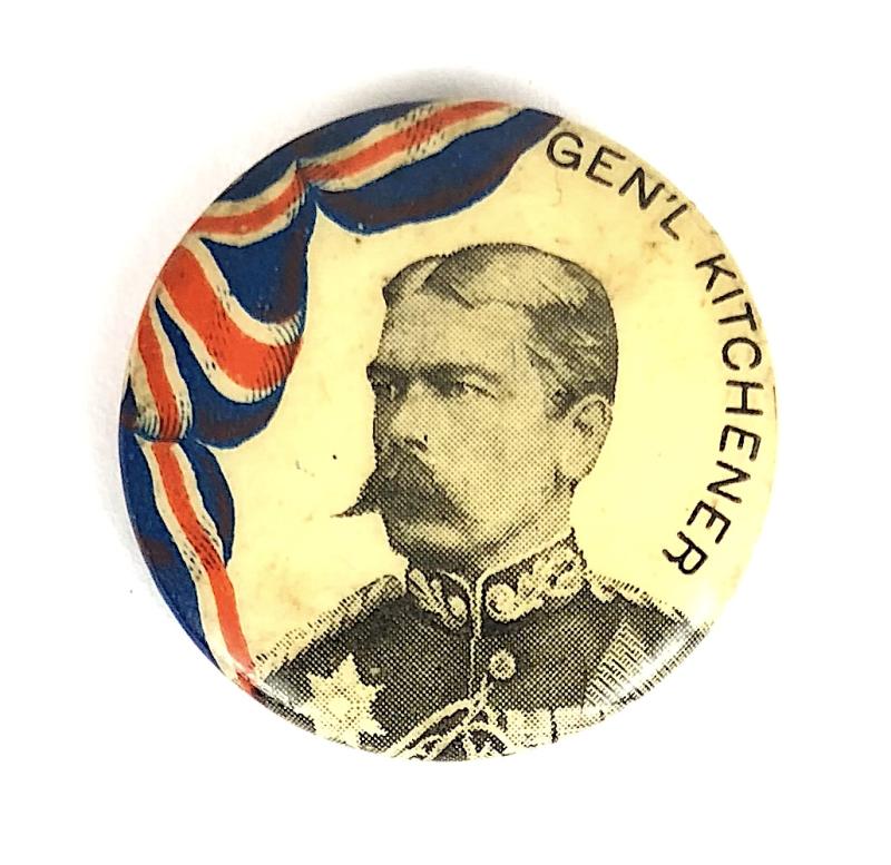 General Kitchener Boer War Union Jack Flag fundraising tin button badge