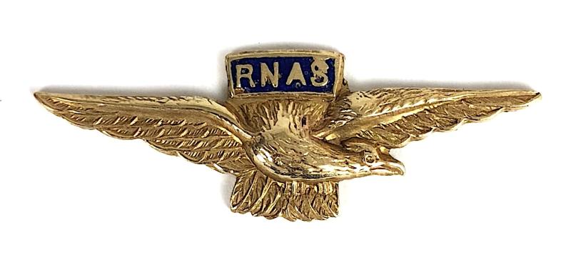 Royal Naval Air Service pilot wing gilt and enamel RNAS pendant