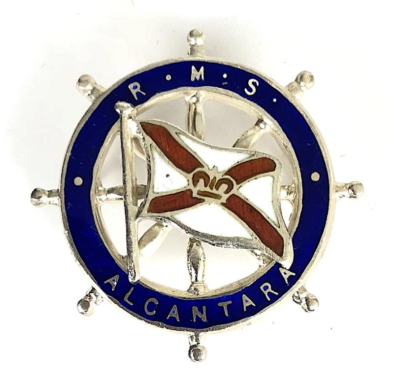 RMSP Alcantara shipping line silver ships wheel badge by Mappin & Webb