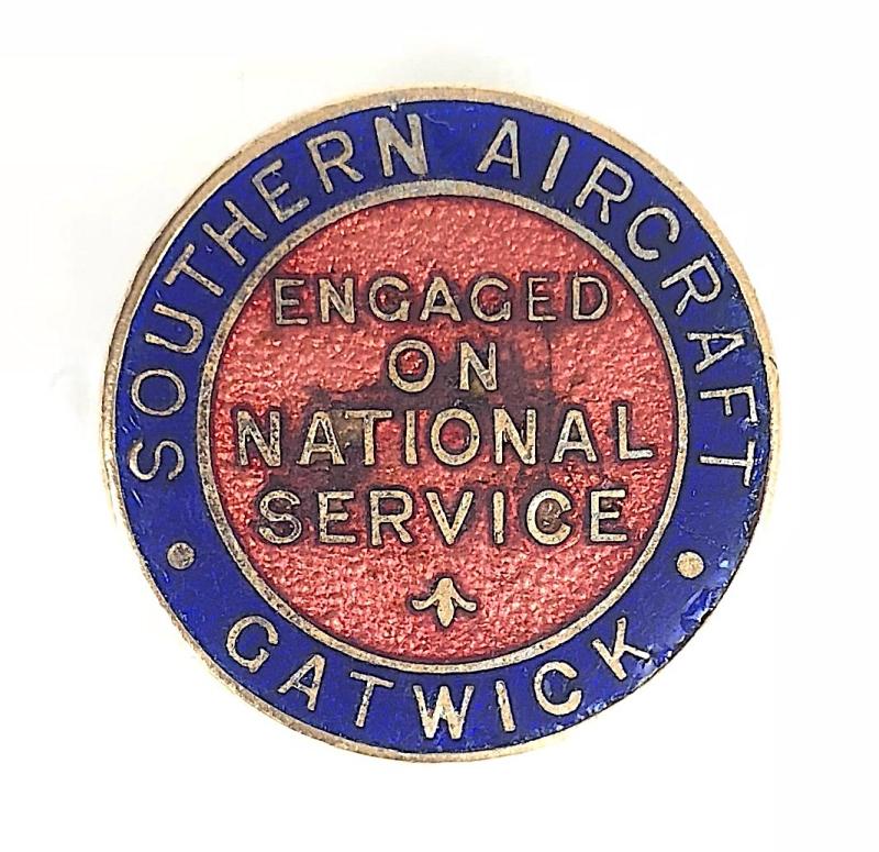 Southern Aircraft Gatwick Engaged On National Service war workers badge