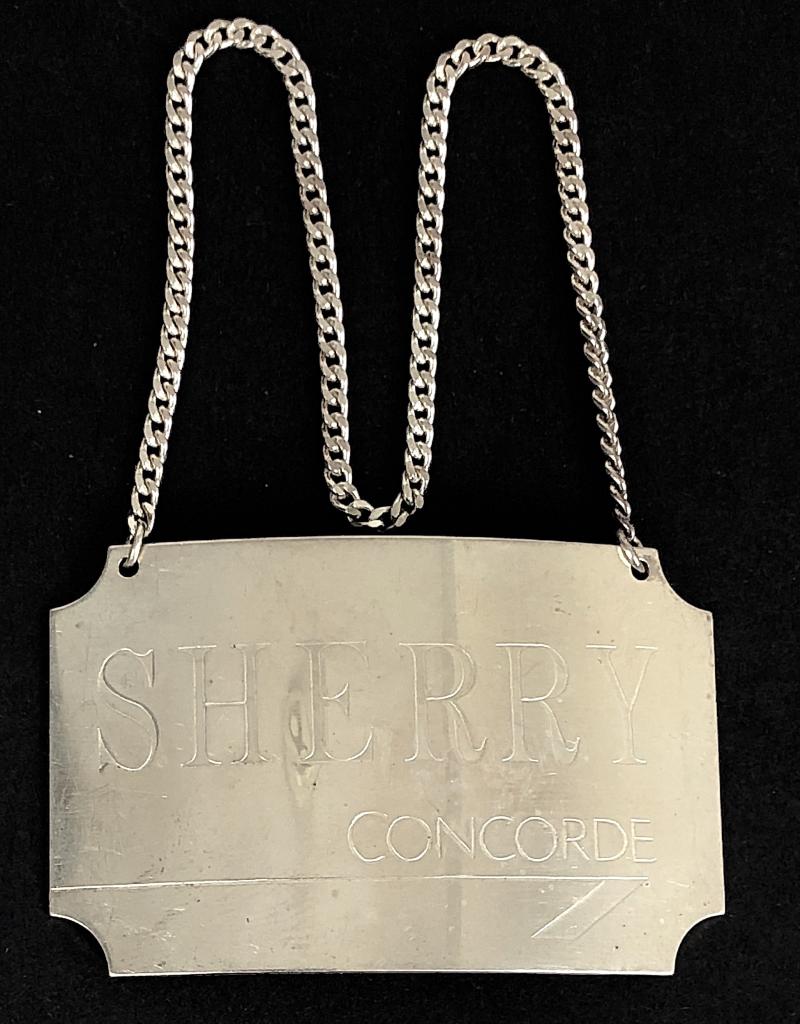 British Airways Concorde 1986 hallmarked silver Sherry decanter label