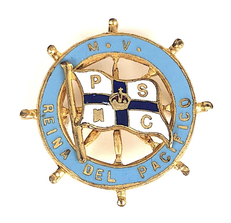 M.V. Reina del Pacifico Pacific Steam Navigation Company ships wheel badge