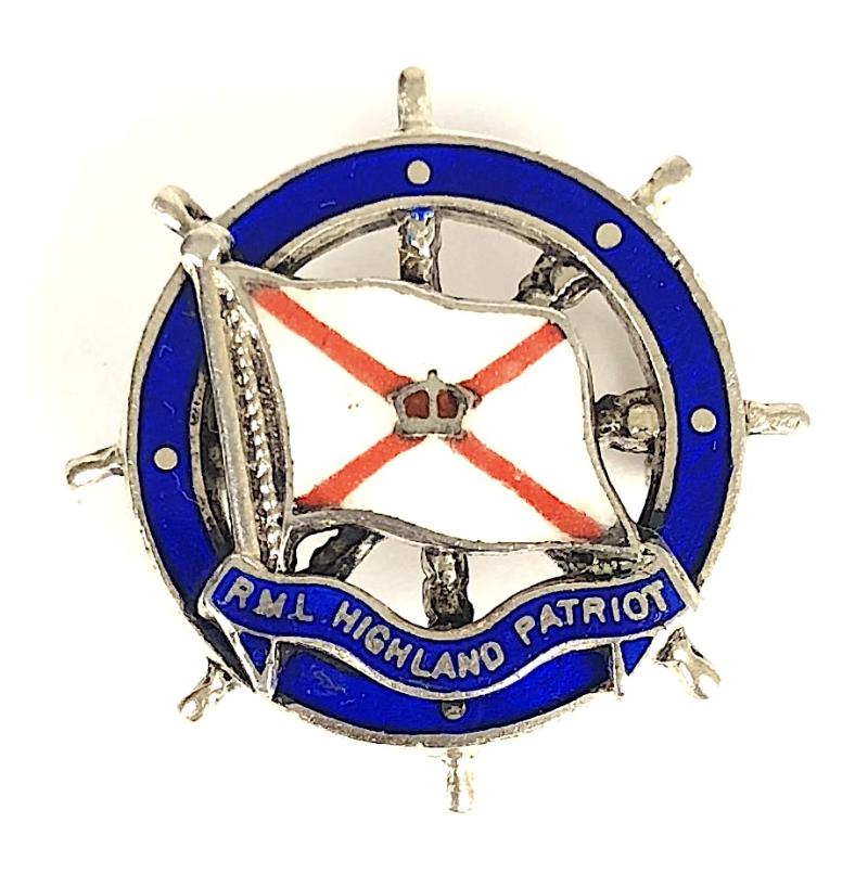 R.M.L. Highland Patriot shipping line 1932 silver ships wheel badge 1940 sunk U-38 submarine