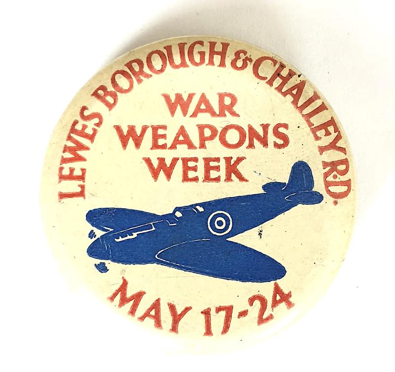 Lewis Borough & Chailey Rd War Weapons Week Spitfire Fund fighter plane badge