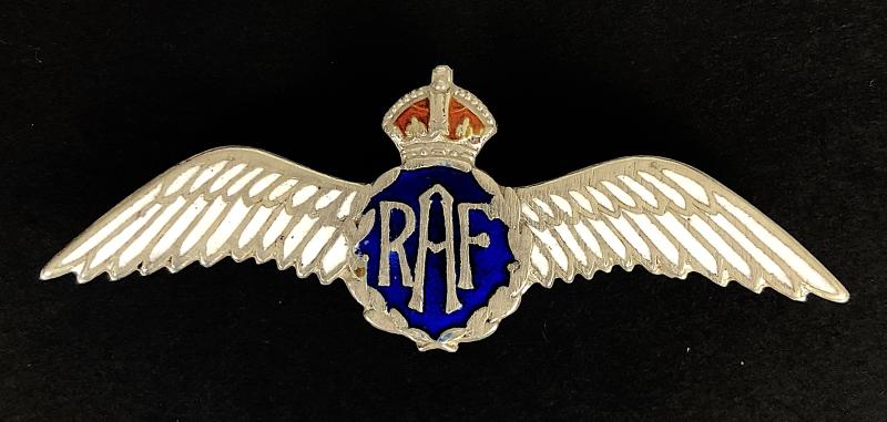 WW2 Royal Air Force pilot's wing silver & enamel RAF sweetheart brooch
