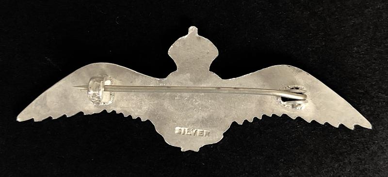 WW2 Royal Air Force pilot's wing silver & enamel RAF sweetheart brooch