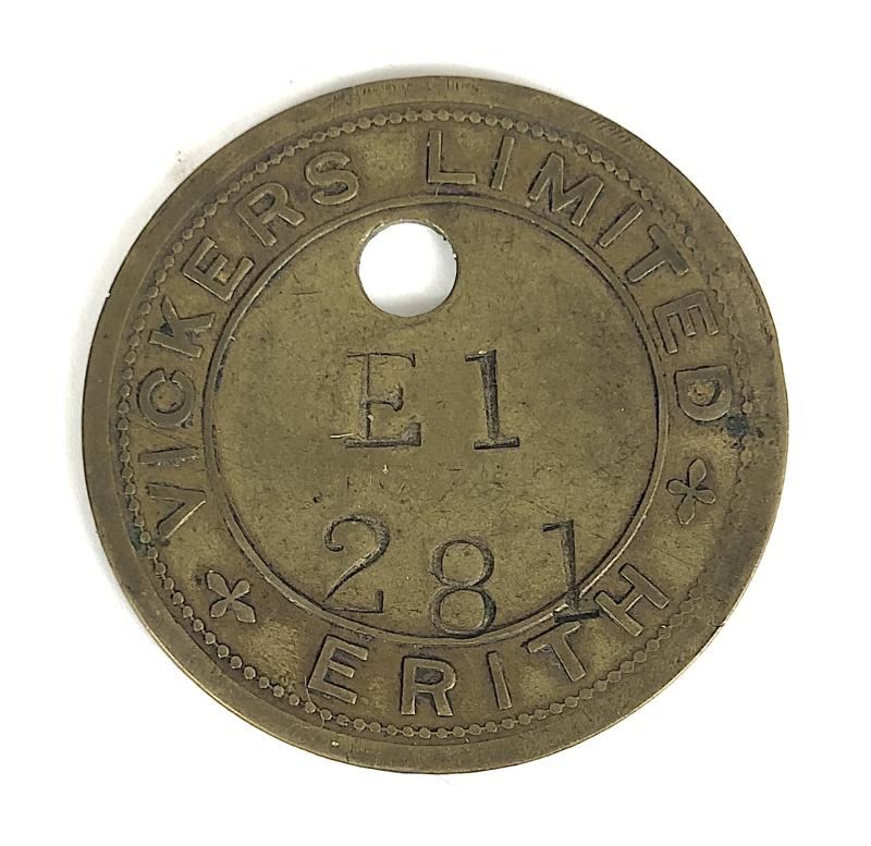 Vickers Armstrong Ltd Erith Supermarine Aircraft Factory check token